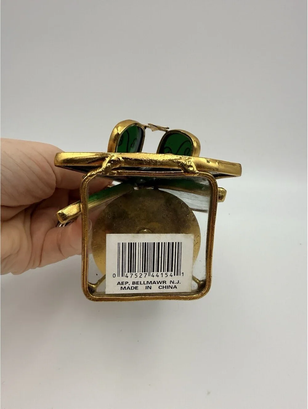 Vintage Stained Glass Green & Gold Tone Metal Angel Tealight Votive Holder 4.5
